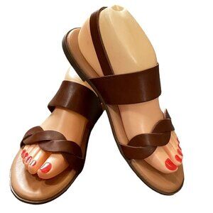 Time and True Memory Foam Slingback Sandal Flats Sz 7 Brown #210Q